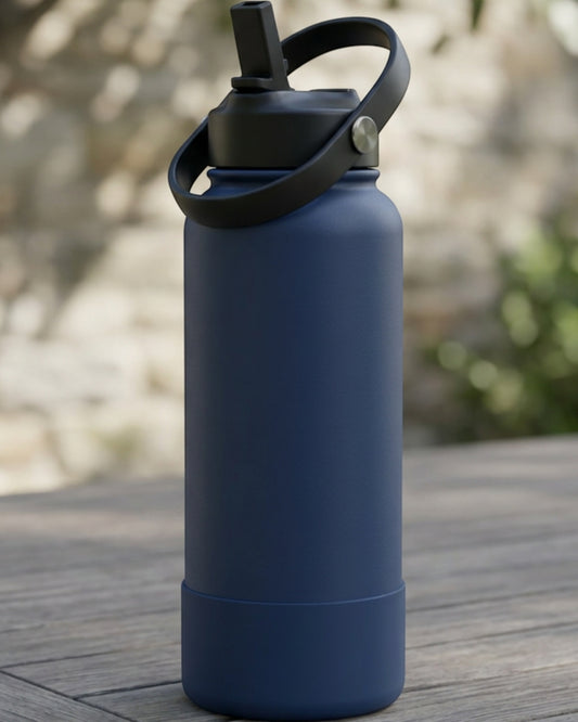 Ygbvf Wide-Mouth Insulated Bottle with Folding Straw Lid 32 oz Navy - Lifestyle view