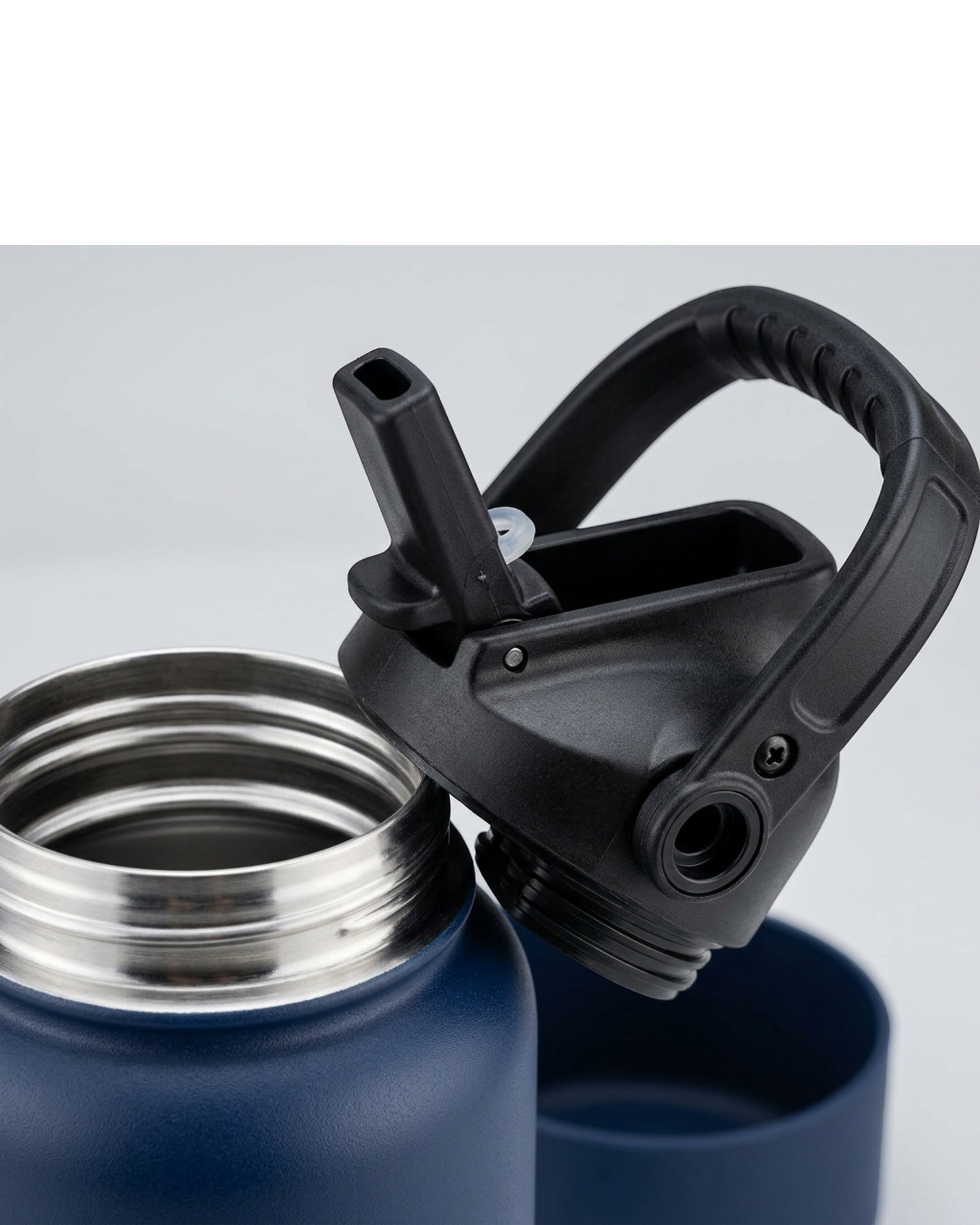 Ygbvf Wide-Mouth Insulated Bottle with Folding Straw Lid 32 oz Navy - Detail view